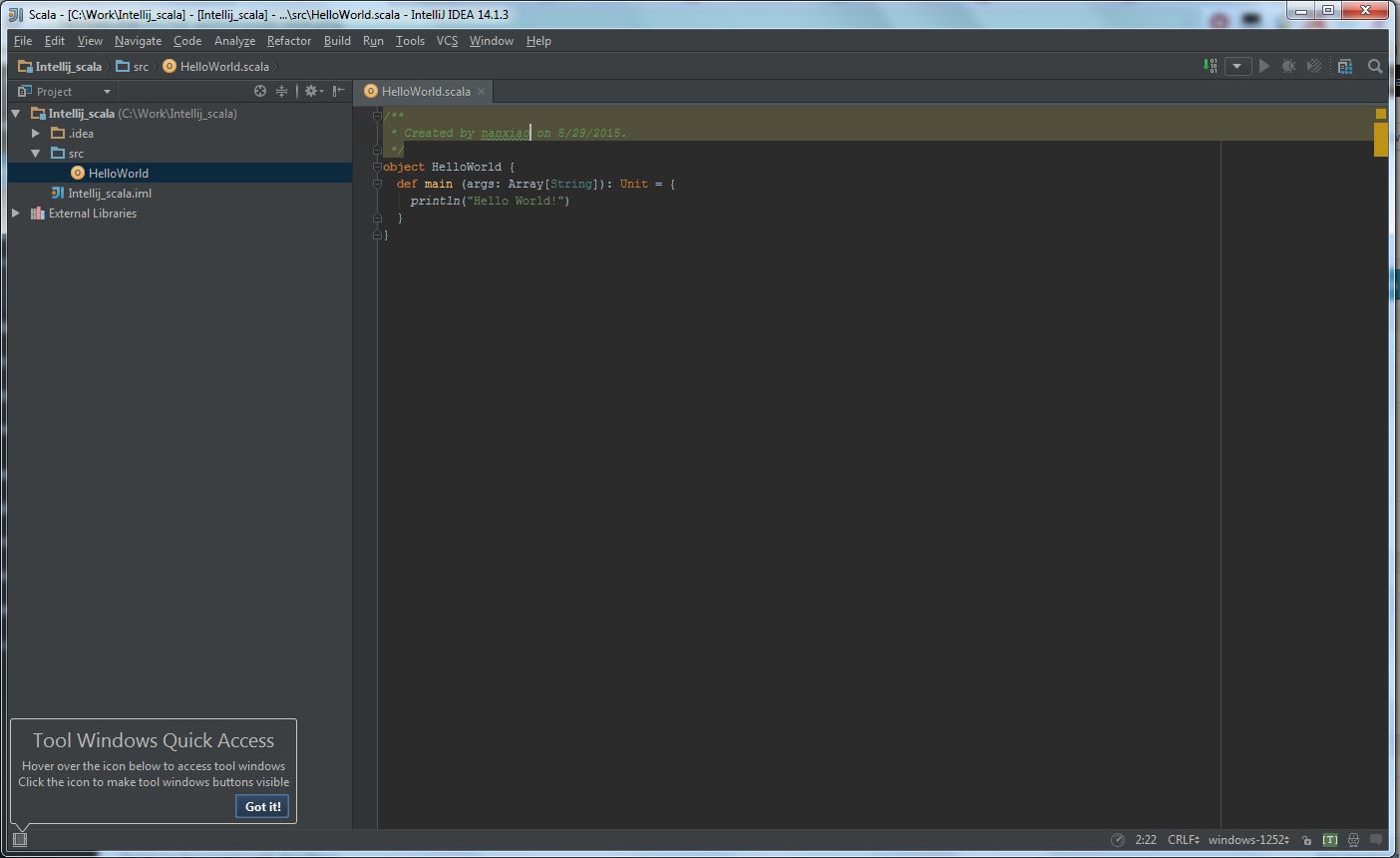 Self is not defined. Терминал INTELLIJ idea. Scala hello World. INTELLIJ idea 2022.1.3. INTELLIJ idea community Edition.